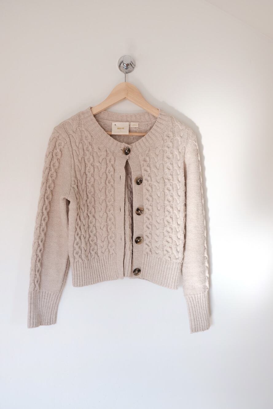 Maeve Anthropologie Oatmeal Cable Knit Cardigan Cottage Grandmacore Fisherman M